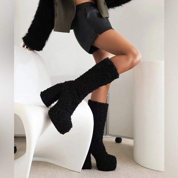 π€AZELEA WANG Jerusha Fur Platform High Heel Boots - Picture 16 of 16